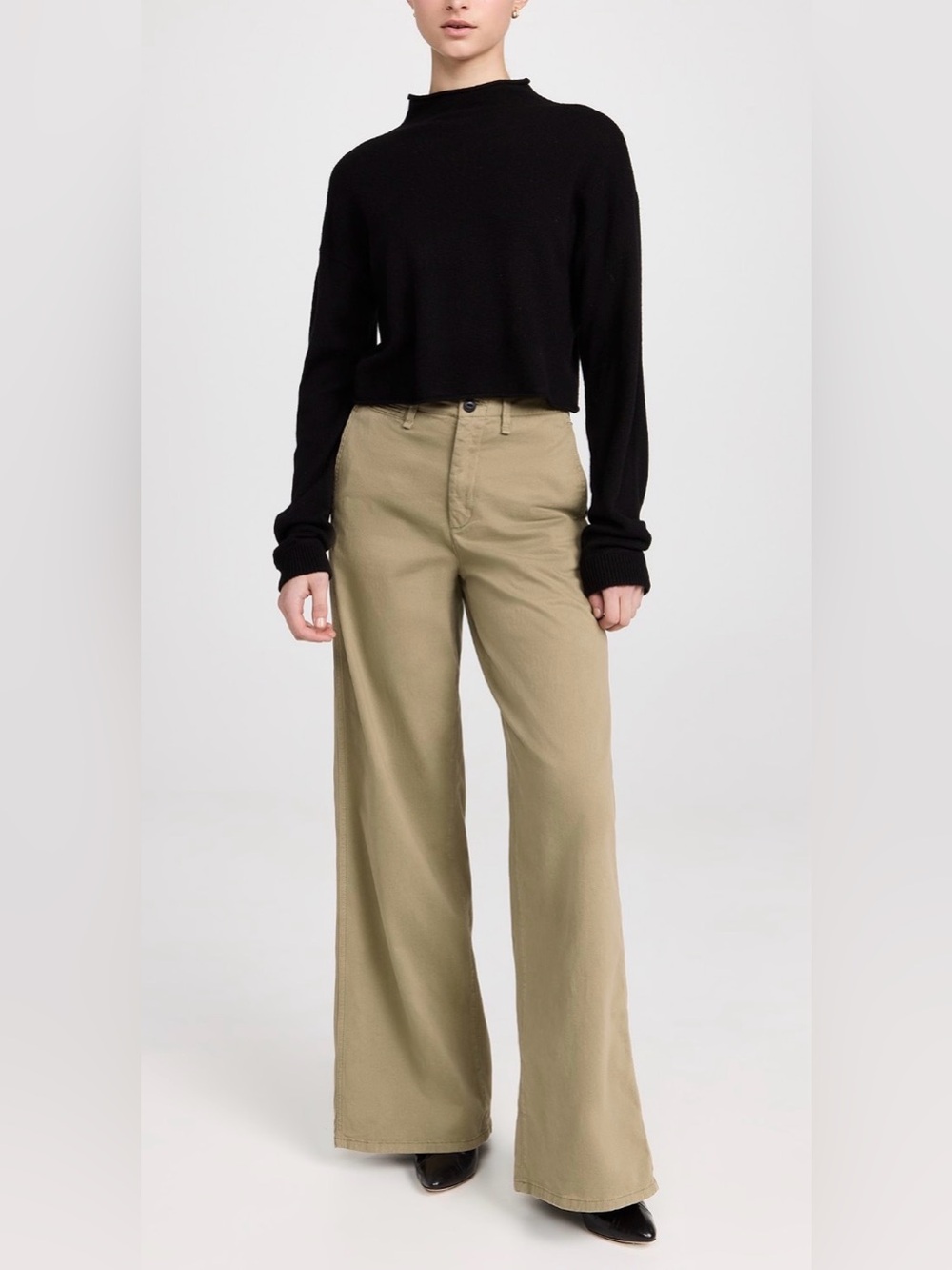 Rag & Bone Pants Jeans Gray Green Khaki Wide Leg High Rise Chino Cotton Stretch